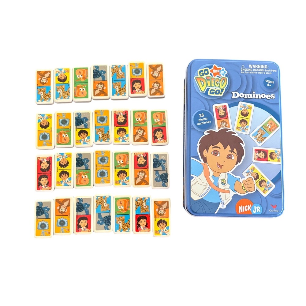 Nick Jr Go Diego Go Dominoes 28 Plastic Pieces in Collector Storage‎ Tin 9003